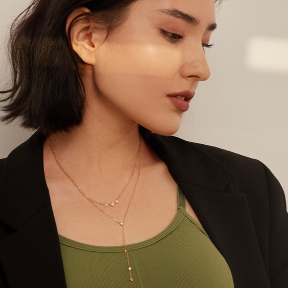 Exquisite Bling CZ Layered Long Necklace - Picture 7 of 8